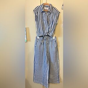 Girls High-Waisted Linen-Blend Wide-Leg Pants and tie front top set - Old Navy